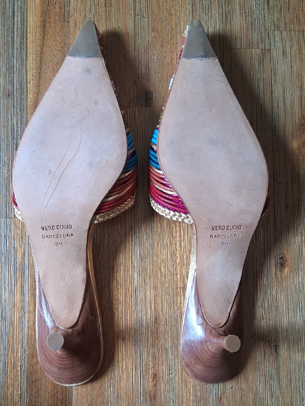 Vintage Vigotti Vero Curio Pointed Toe Leather Mules Kitten Heel - Picture 4 of 7